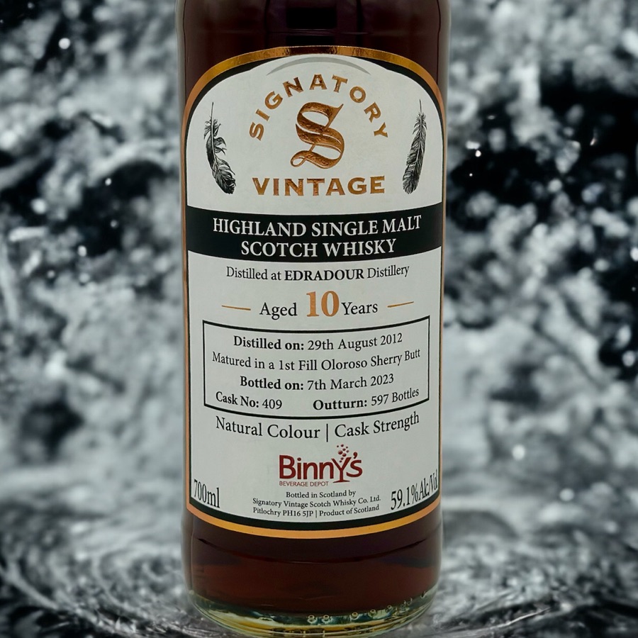 Signatory Edradour 10 year old 1st Fill Sherry Butt # 409 Binny's Handpicked 2012