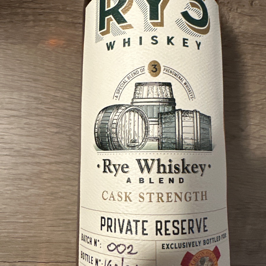 RY3 Whiskey Rye Wiskey Cask Strength Private Reserve