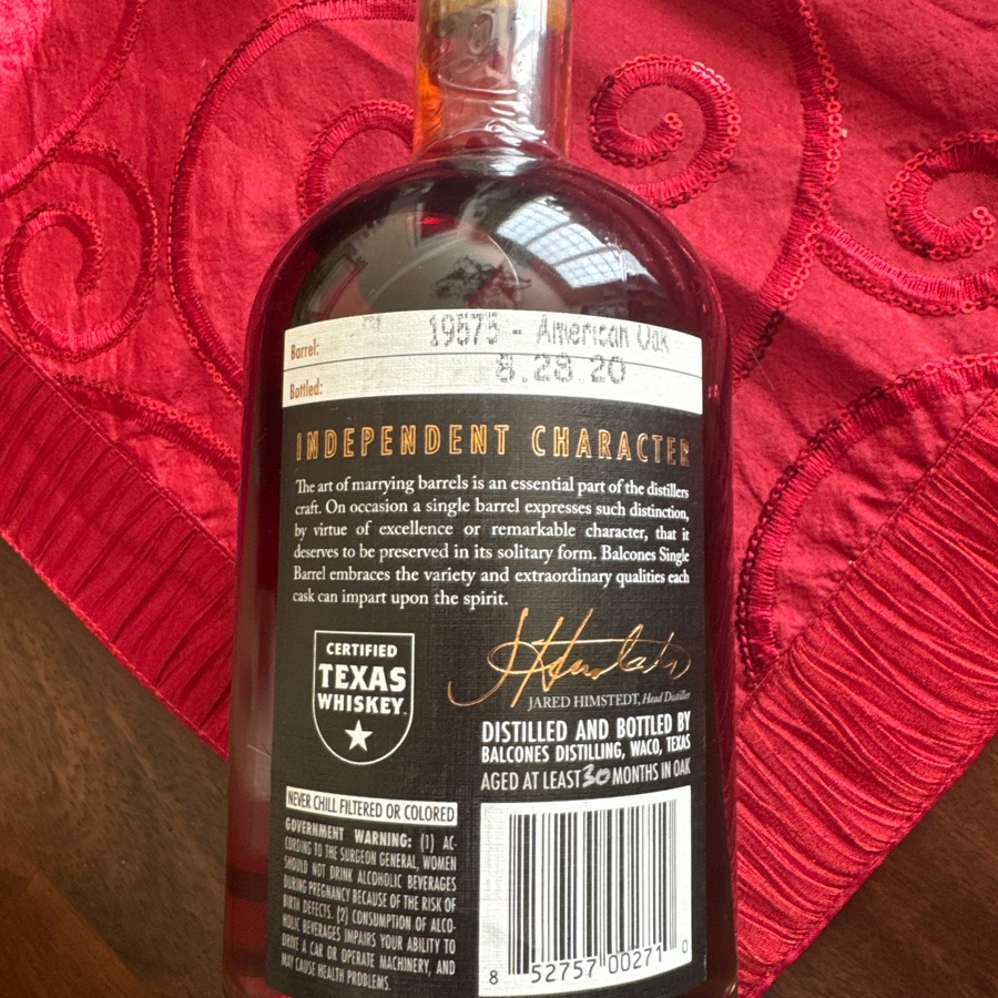Balconses High Plains Texas Single Malt Whisky - Single Barrel Spec's Pick - Barrel 19575 - 8/28/20