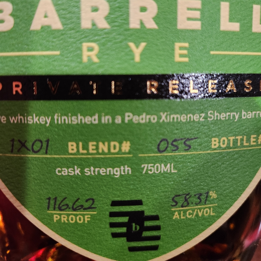 Barrell Rye Private Release Finished in Pedro Ximenez Sherry Barrel 1X01