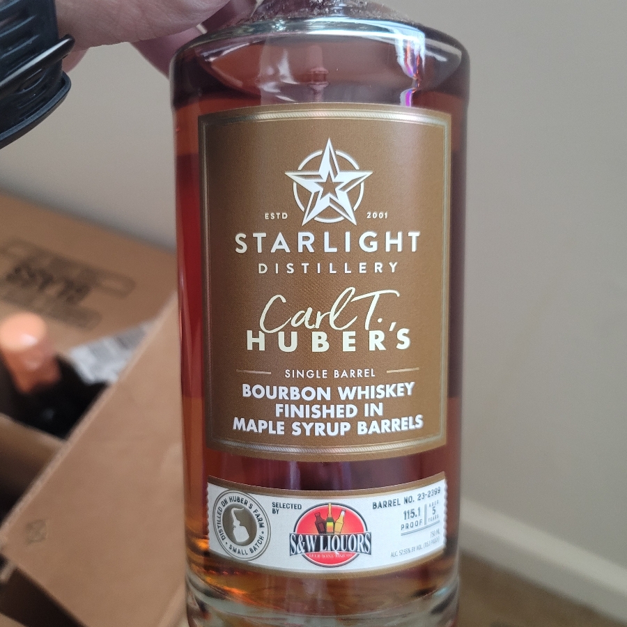 Starlight Distillery Carl T. Huber's Single Barrel Bourbon Whiskey Finished in Maple Syrup Barrels (S&W Store Pick, Barrel # 23-2399)