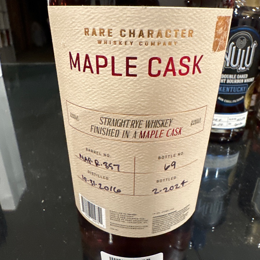 Rare Character Single Barrel Straight Rye Whiskey Finished in a Maple Cask Barrel No. MAP-R-357