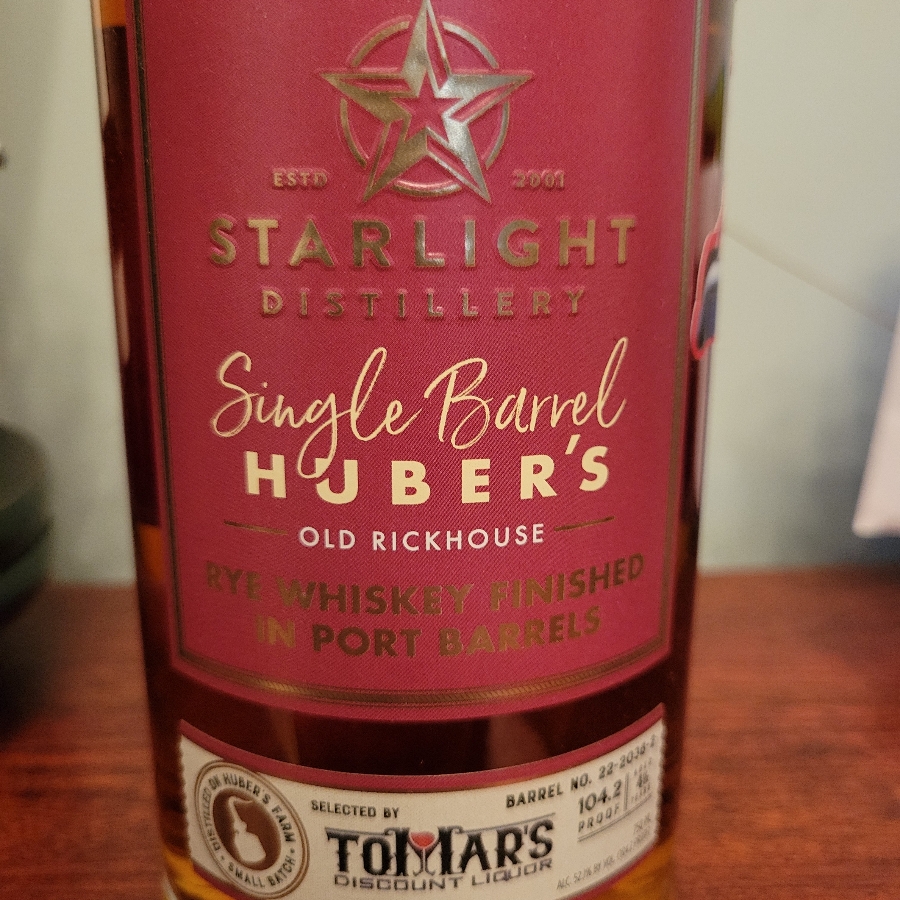 Starlight Single Barrel Hubert's Rye Whiskey finished in Port Barrel Tomar's "Mario"