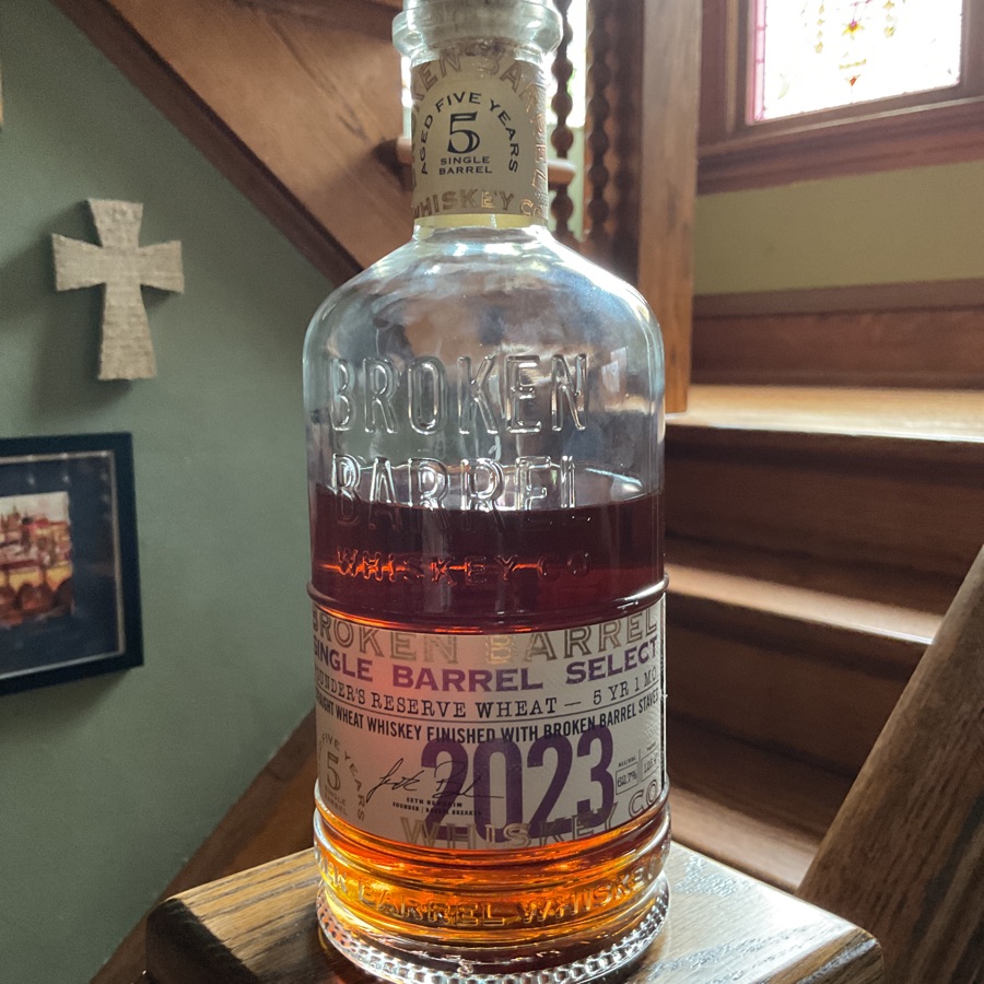 Broken Barrel Singke Barrel Select Founders Reserve Wheat - 5 year 1 mo. Straight Wheat Whiskey Finished with Broken Barrel Staves 2023
