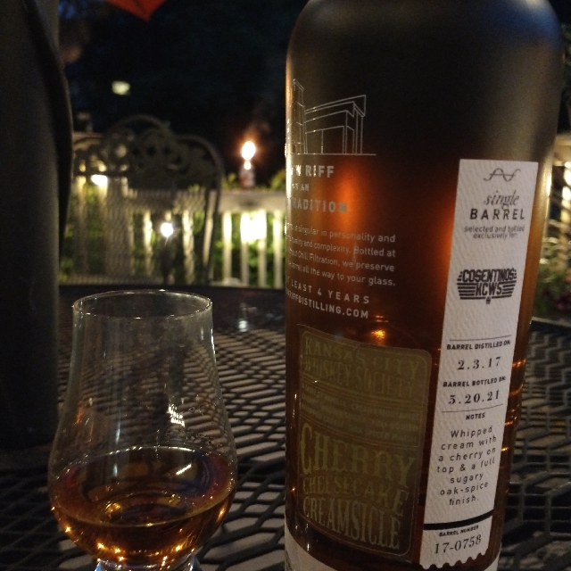 New Riff Single Barrel Bourbon Consentinos Kansas City Whiskey Society Barrel 17-0758