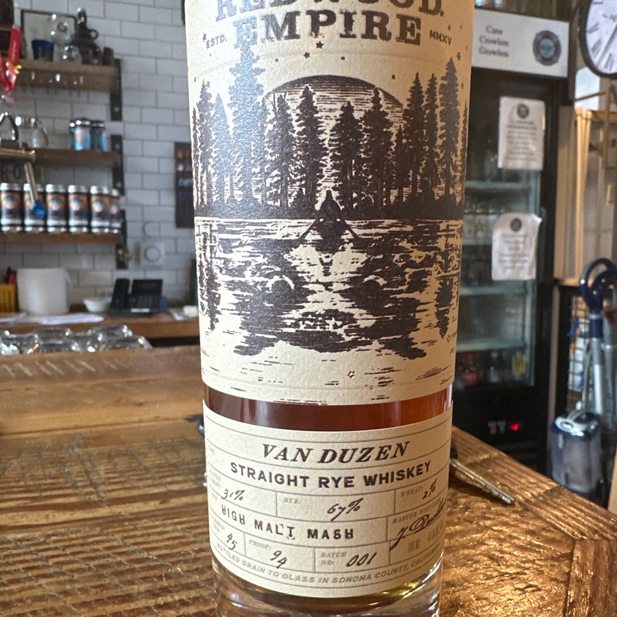 Redwood Empire Van Duzen Straight Rye Whiskey- Batch 1