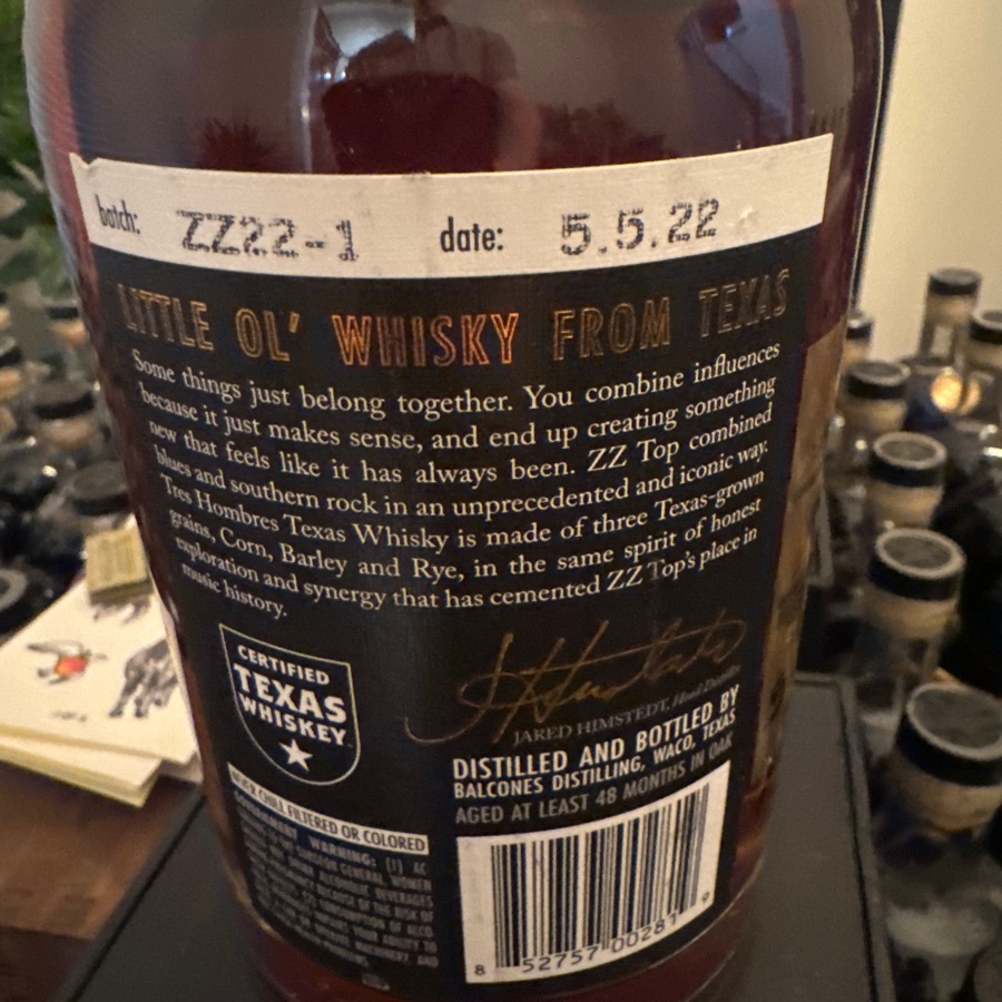 Balcones ZZTop Tres Hombres Texas whisky ZZ22-1 - 5/5/22 & 4/8/22