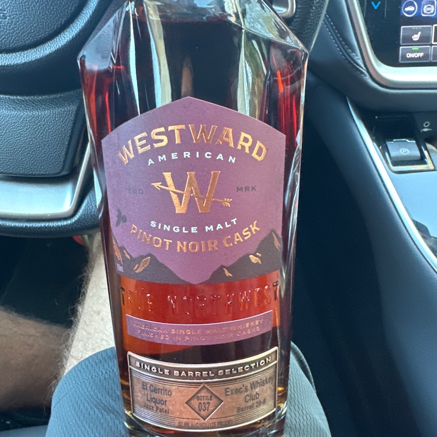 Westward American Single Malt  Pinot Noir Cask- Single Barrel Selection- El Cerrito Liquor Exec's Whiskey Club
