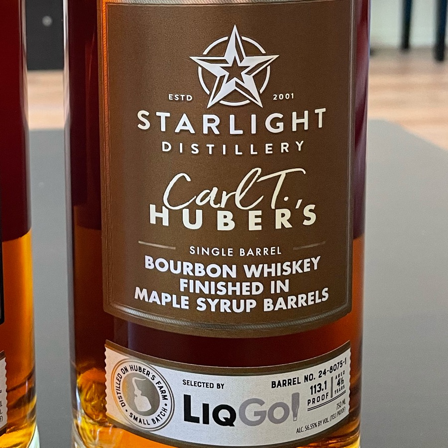 Starlight Distillery Carl T. Huber's, Single Barrel, Bourbon Whiskey Finished In Maple Syrup Barrels, Selected by LiqGo!, Barrel #: 24-8075-1