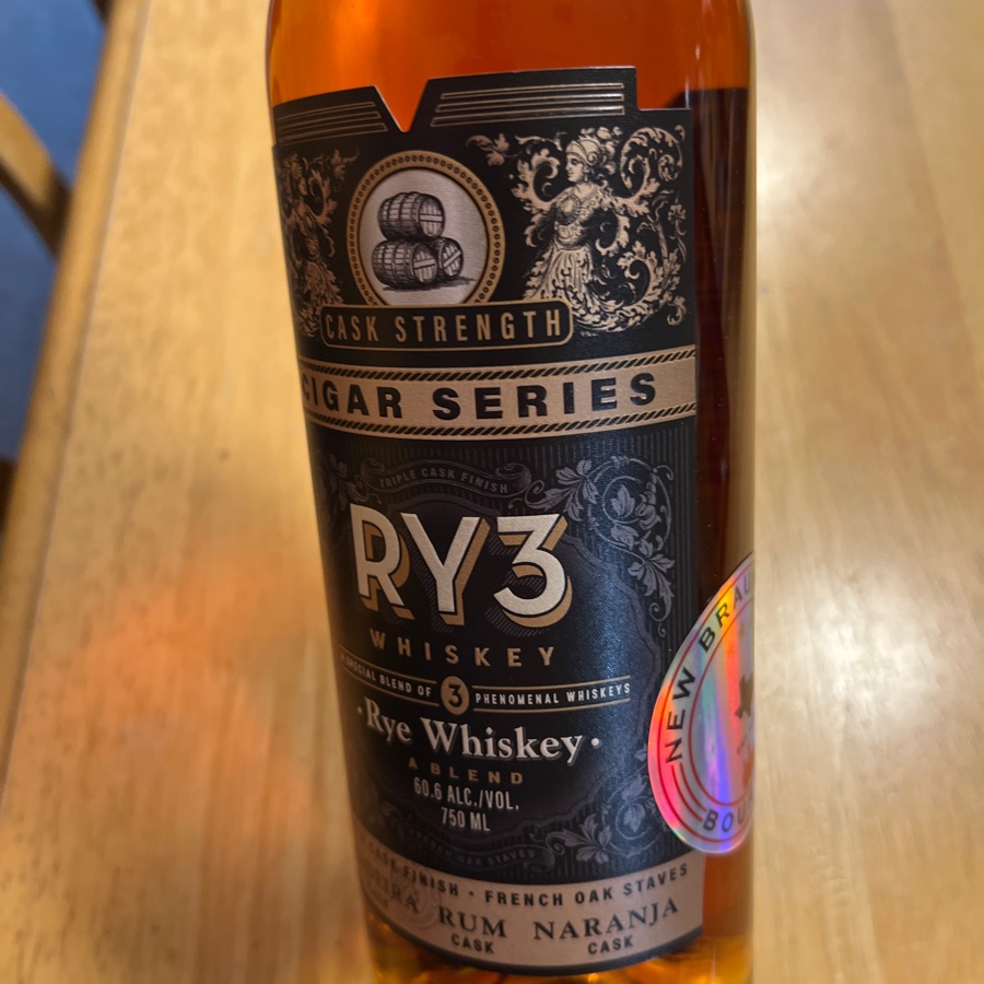 RY3 Cask Strength Cigar Series Rye Whiskey Triple Cask Finish French Oak Staves Madeira Cask Rum Cask Naranja Cask (New Braunfels Bourbon)