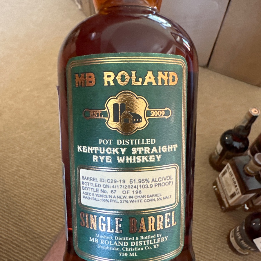 MB Roland Single Barrel Pot Distilled Kentucky Straight Rye Whiskey