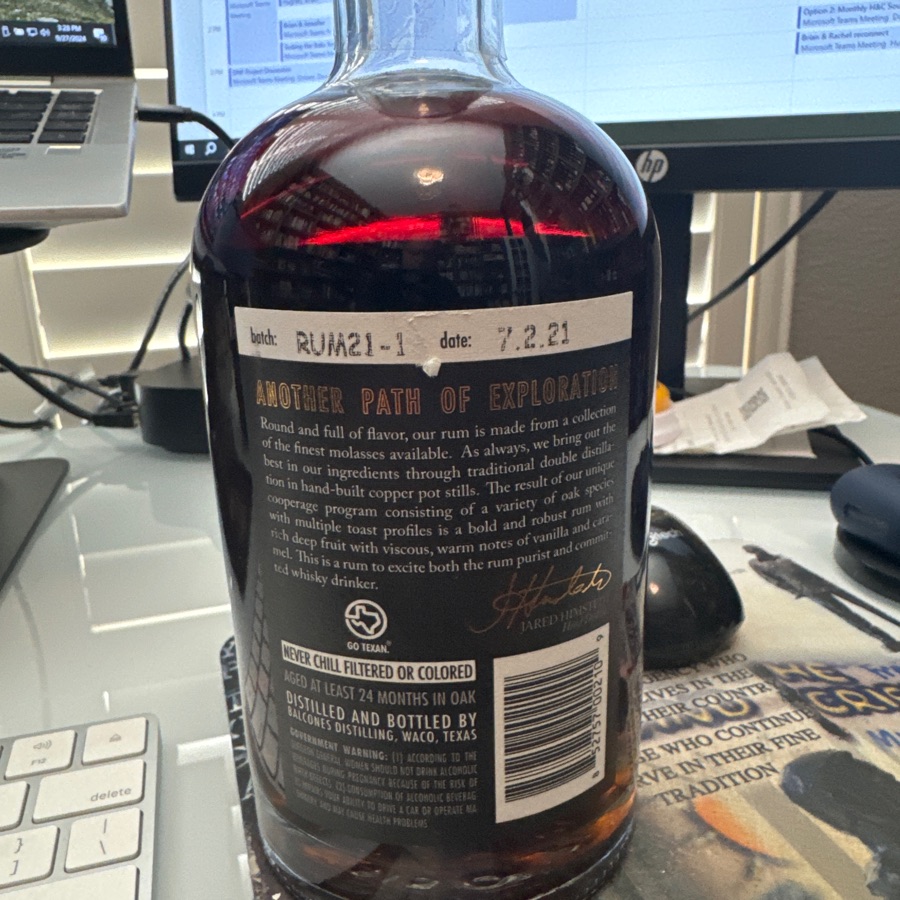 Balcones Texas rum - RUM21-1, 7/2/21