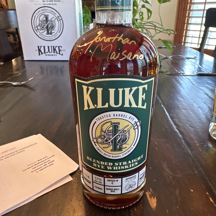 K.Luke Toasted Barrel Barrel Strength Blended Straight Rye Whiskies Batch #4