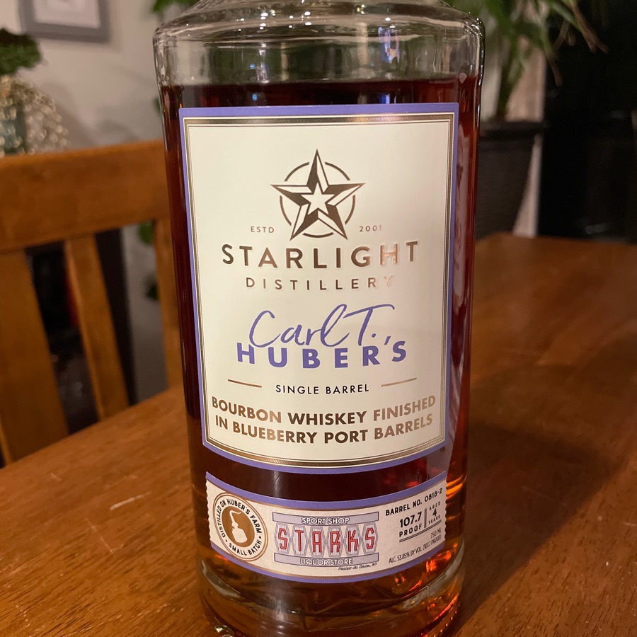 Starlight Distillery Carl T Hubers Single Barrel Bourbon Whiskey Finished in Blueberry Port Barrels (Starks)