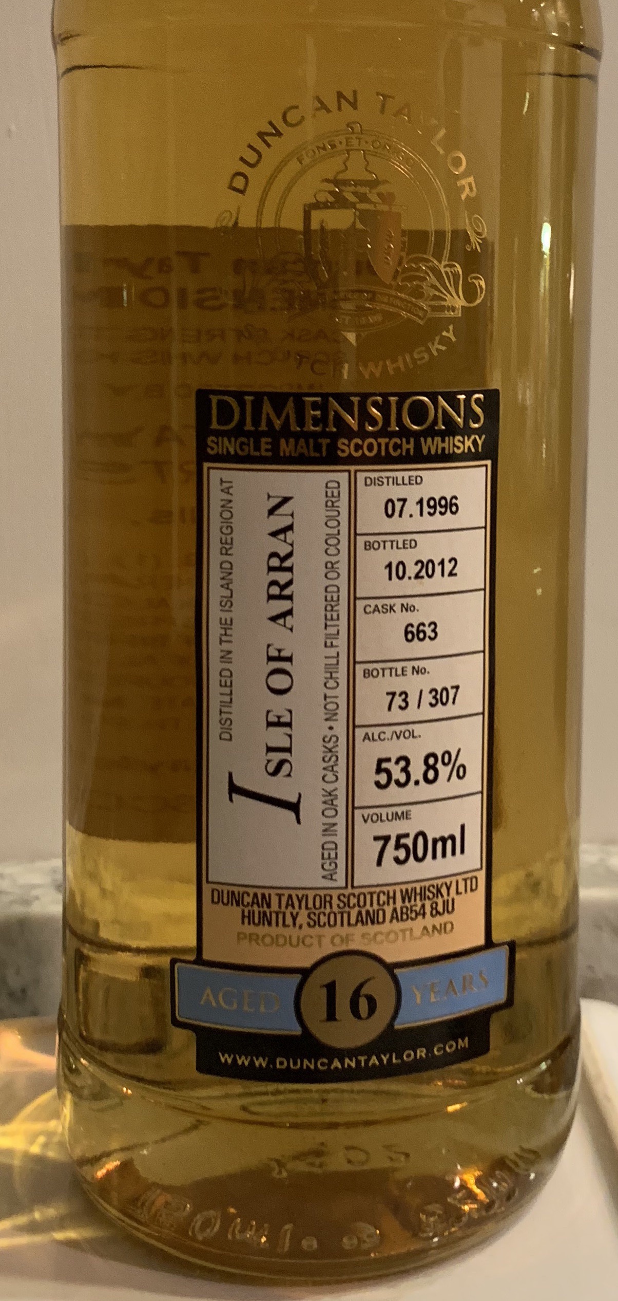 Arran 1996 16 Year Dimensions (Duncan Taylor)