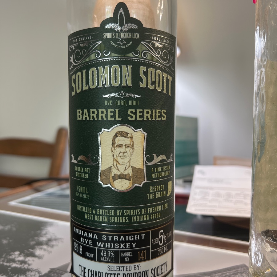 Solomon Scott Barrel Series Indiana Straight Rye Whiskey