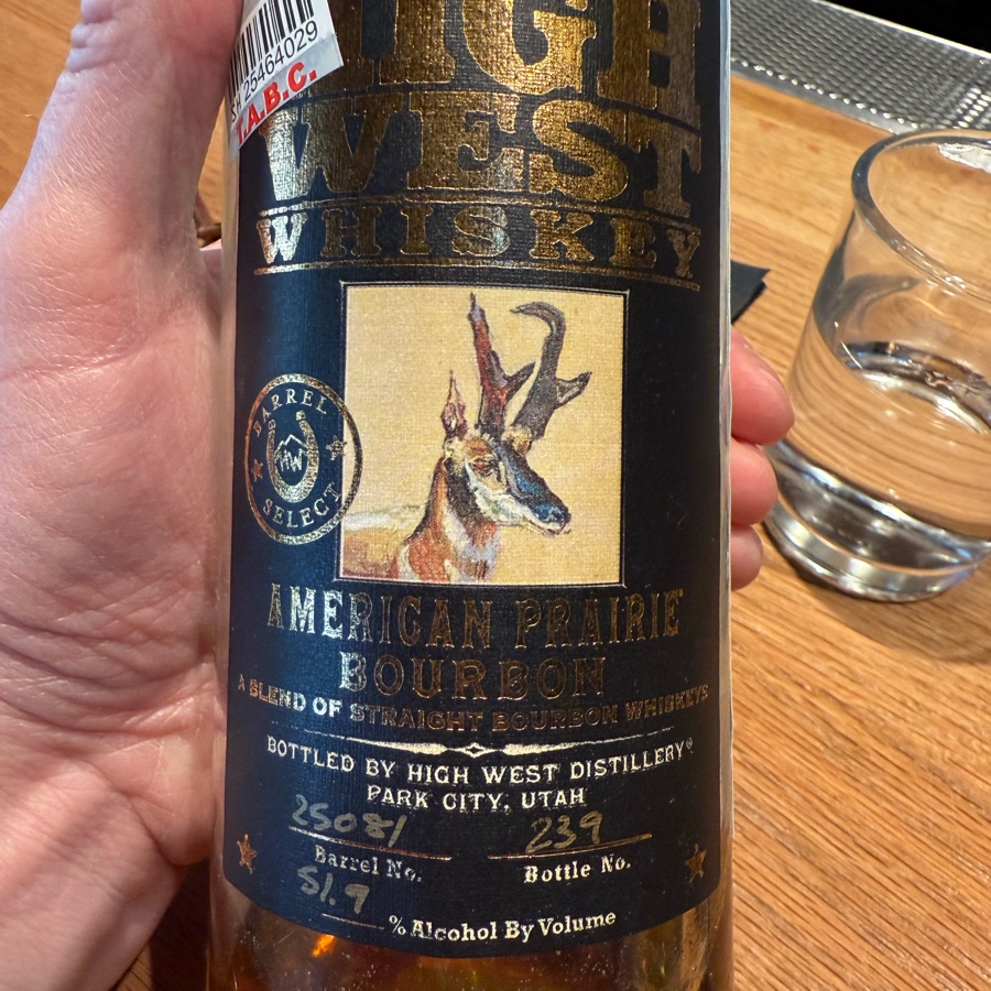 High West Whiskey American Prairie Bourbon A Blend Of Straight Bourbon Whiskeys Barrel Select Limited Release Barrel # 25081 For: Whiskey Cake Kitchen & Bar Finish Time: 11 months Barrel Type: COGNAC