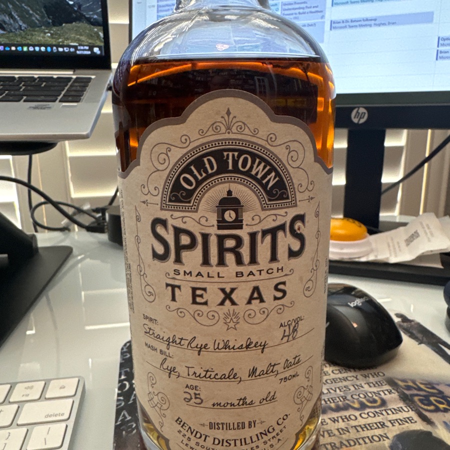 Old town, spirits, small batch Texas straight rye, whiskey BENDT distilling company