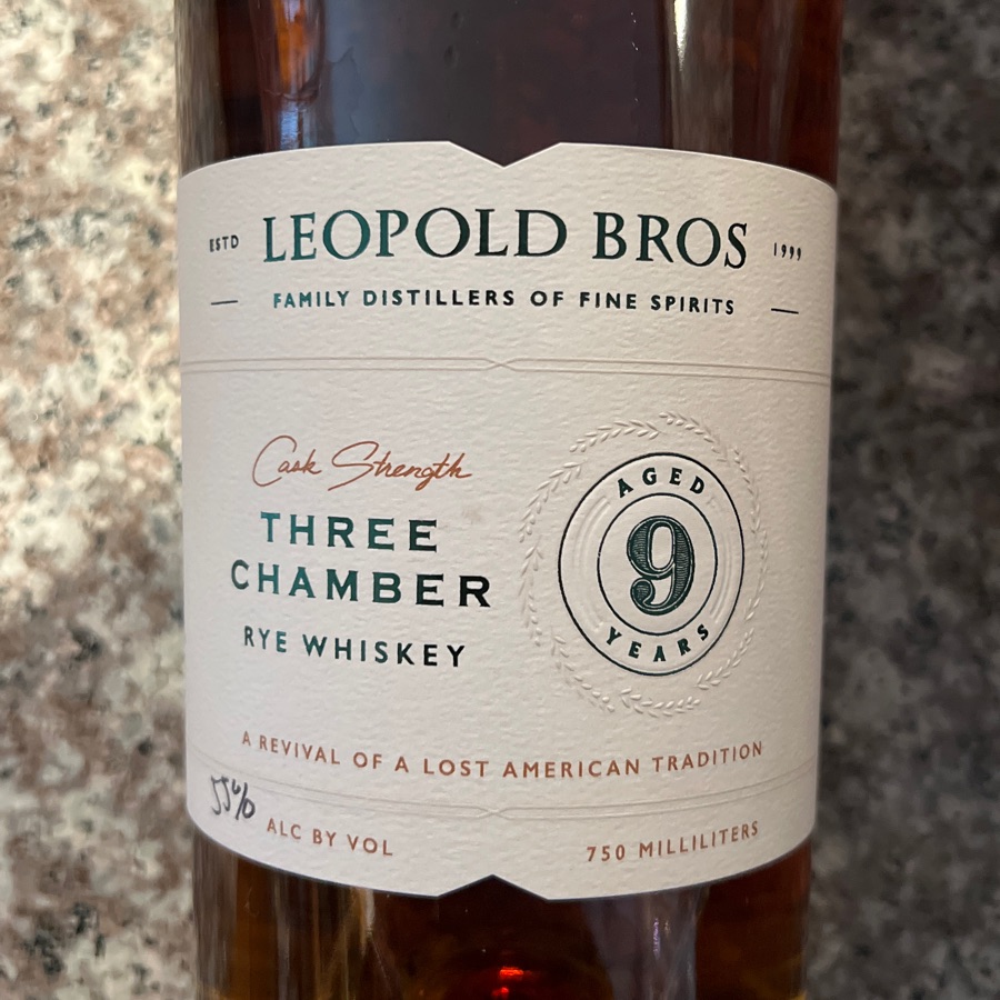 Leopold Bros 9 year cask strength three chamber rye
