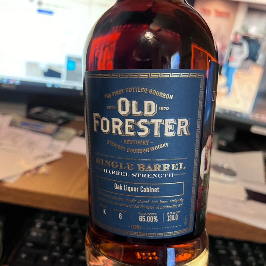 Old Forester Single Barrel Barrel Strength Whse. K Floor 6 (Oak Liquor Cabinet)