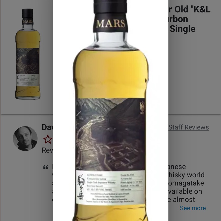 Mars Komagatake 7 Year Old "K&L Exclusive 1st Fill Ex-Bourbon Barrel #3740" Japanese Single Malt Whisky
