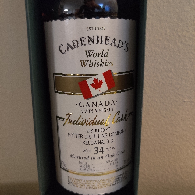Potter Distilling Company Corn Whiskey 34 Individual Cask (1986) (Cadenhead's World Whiskies)