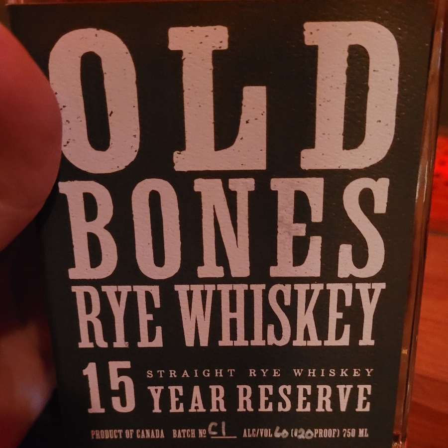 Old Bones rye whiskey 15 year reserve