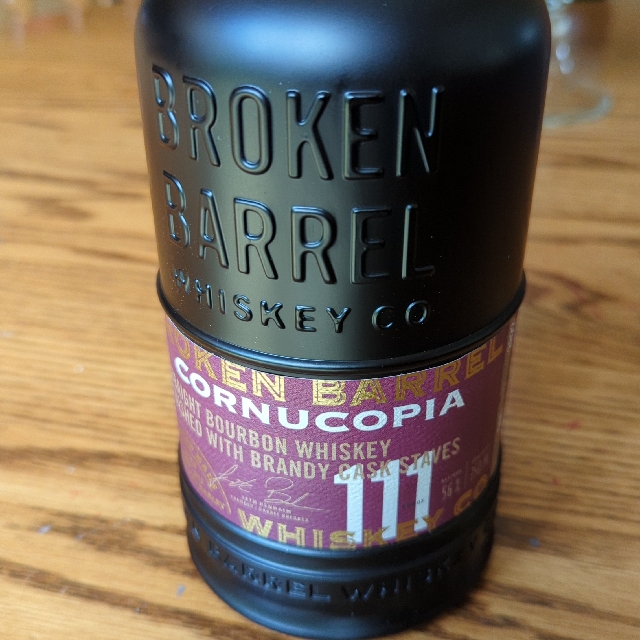 Broken Barrel Cornucopia straight bourbon whiskey finished with Brandy cask staves