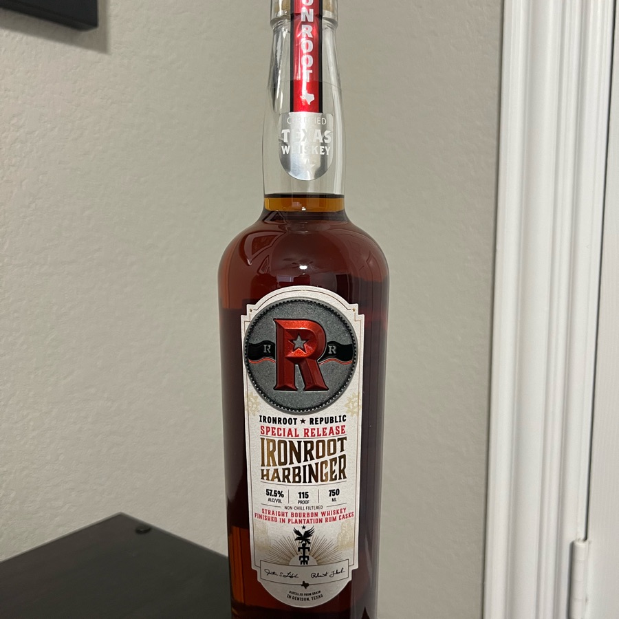 Ironroot Harbinger Straight Bourbon Whiskey Finished in Plantation Rum Casks