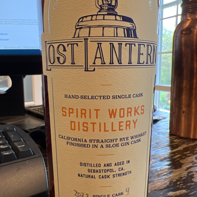 Spirit Works Straight Rye Finished in Sloe Gin Single Cask #4 Spring 2022 (Lost Lantern)