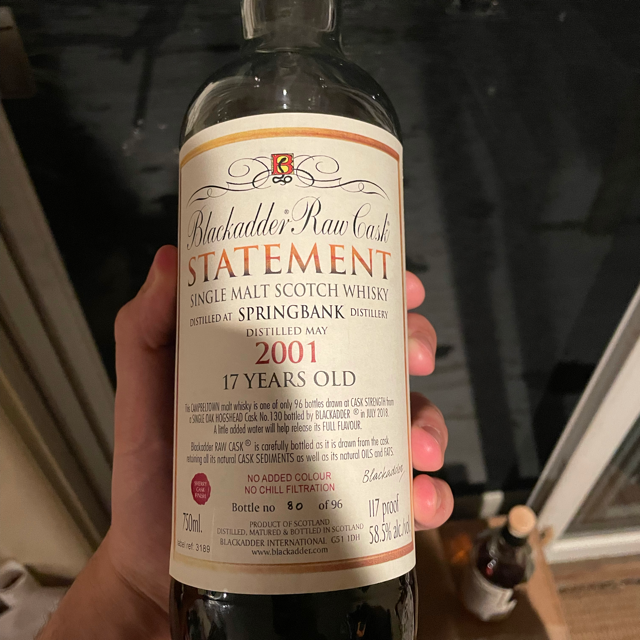 Blackadder Statement Springbank 2001 17 Year Old Sherry Cask Finish Cask 130