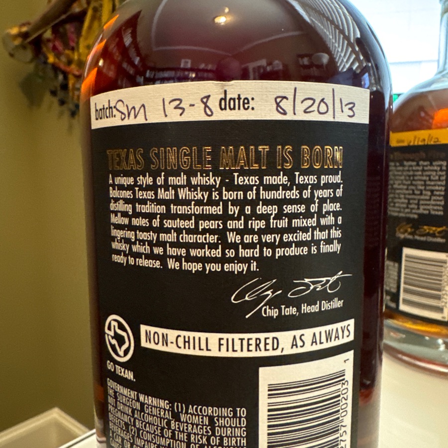 Balcones - Chip Tate - Texas Single Malt Whisky SM13-8 - 8/20/13