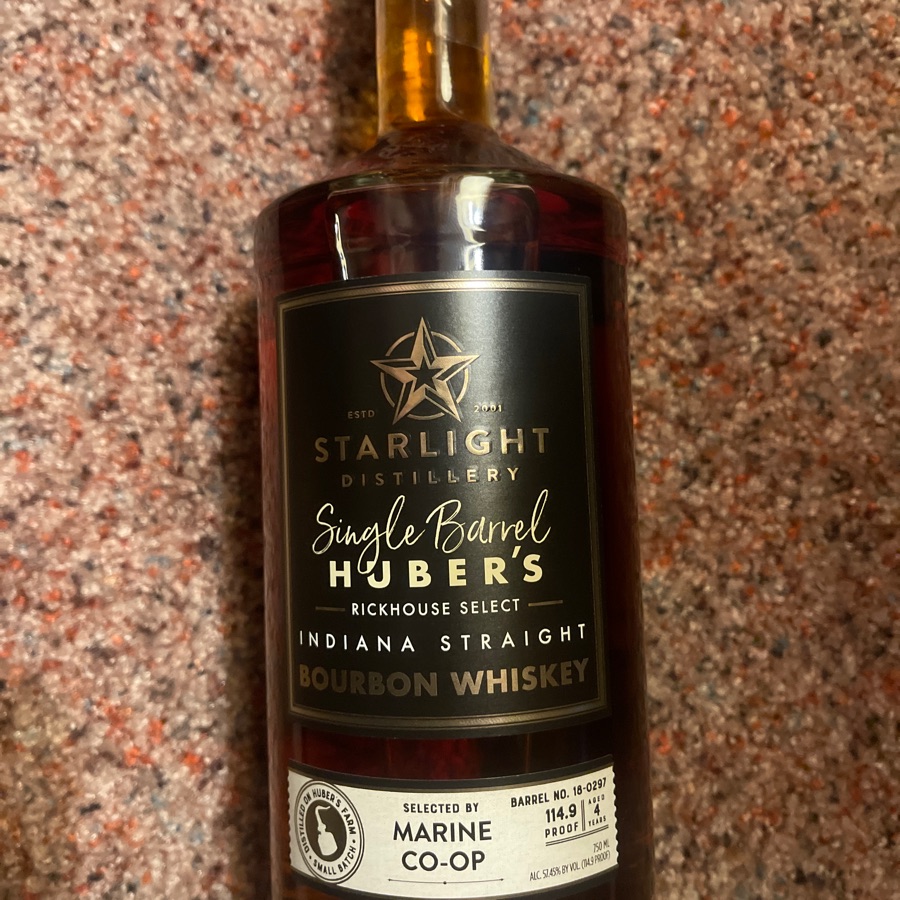 Starlight Carl T. Hiber's Rickhouse Select Single Barrel Indiana Straight Bourbon Whiskey
