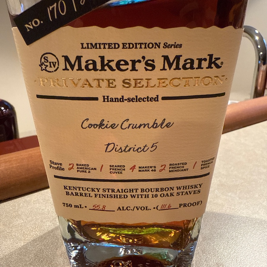 Maker's Mark Private Selection, Cookie Crumble, District 5, 10 Oak Staves