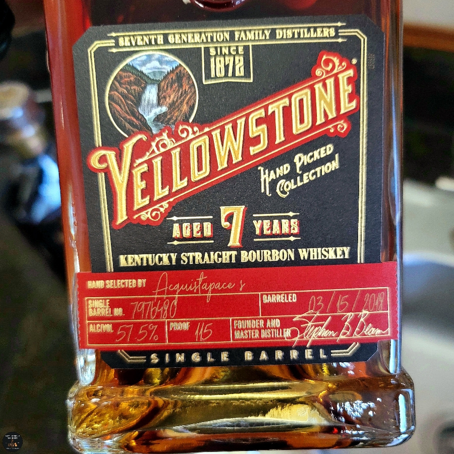 Yellowstone 7 Year Single Barrel Kentucky Straight Bourbon Whiskey (Acquistapace's, Barrel # 7976480, Barreled 03/05/2018)
