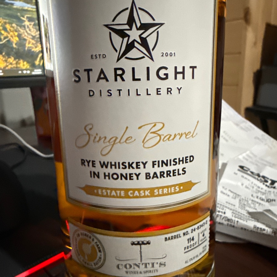 Starlight Single Barrel Rye Whiskey Finished in Honey Barrels