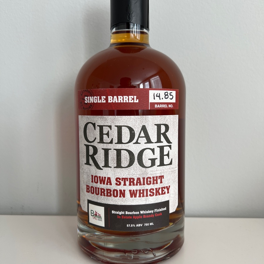 Cedar Ridge Iowa Straight Bourbon Whiskey Single Barrel Finished in Estate Apple Brandy Casks