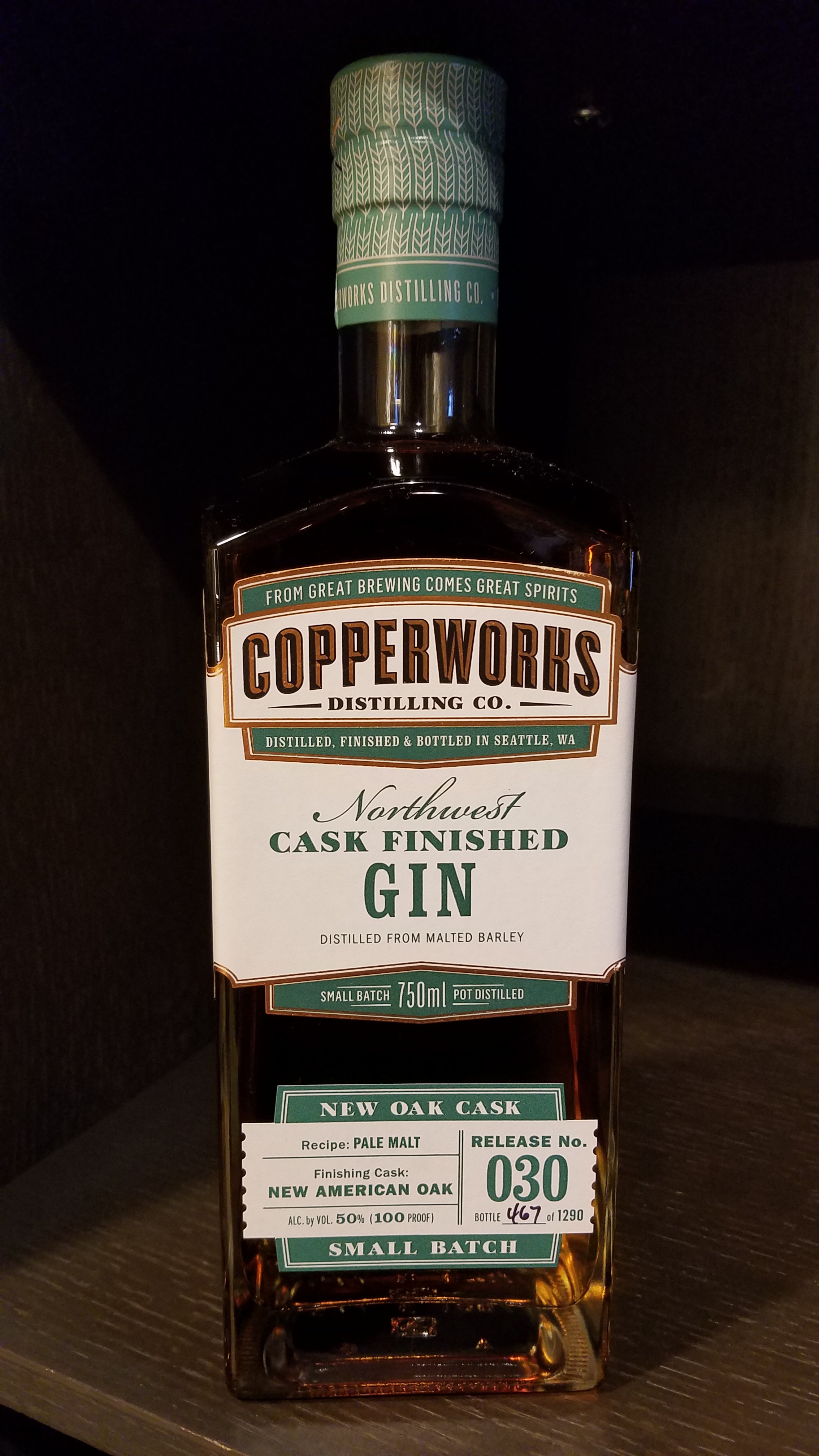Copperworks New Oak Cask Finished Gin (Release No. 030)