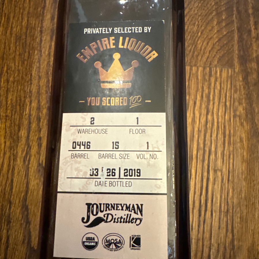 Journeyman Distillery Corsets, Whips, and Whiskey - Empire Liquor Pick - W-2, F-1, Barrel 0446 - 3/26/19