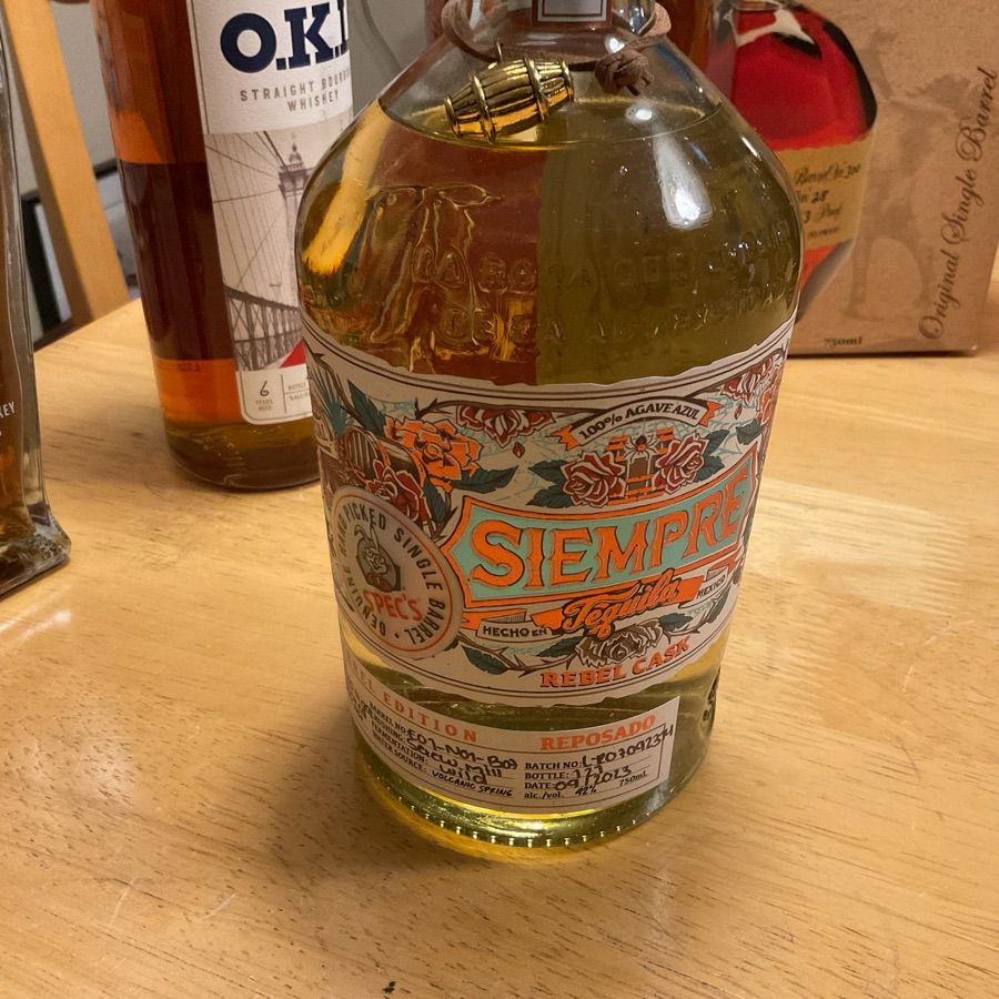 Siempre Tequila Rebel Cask SIngle Barrel Edition Buffalo Trace Barrel (Spec's Barrel No. E01-N01-B07 Batch No. L-R07092374)