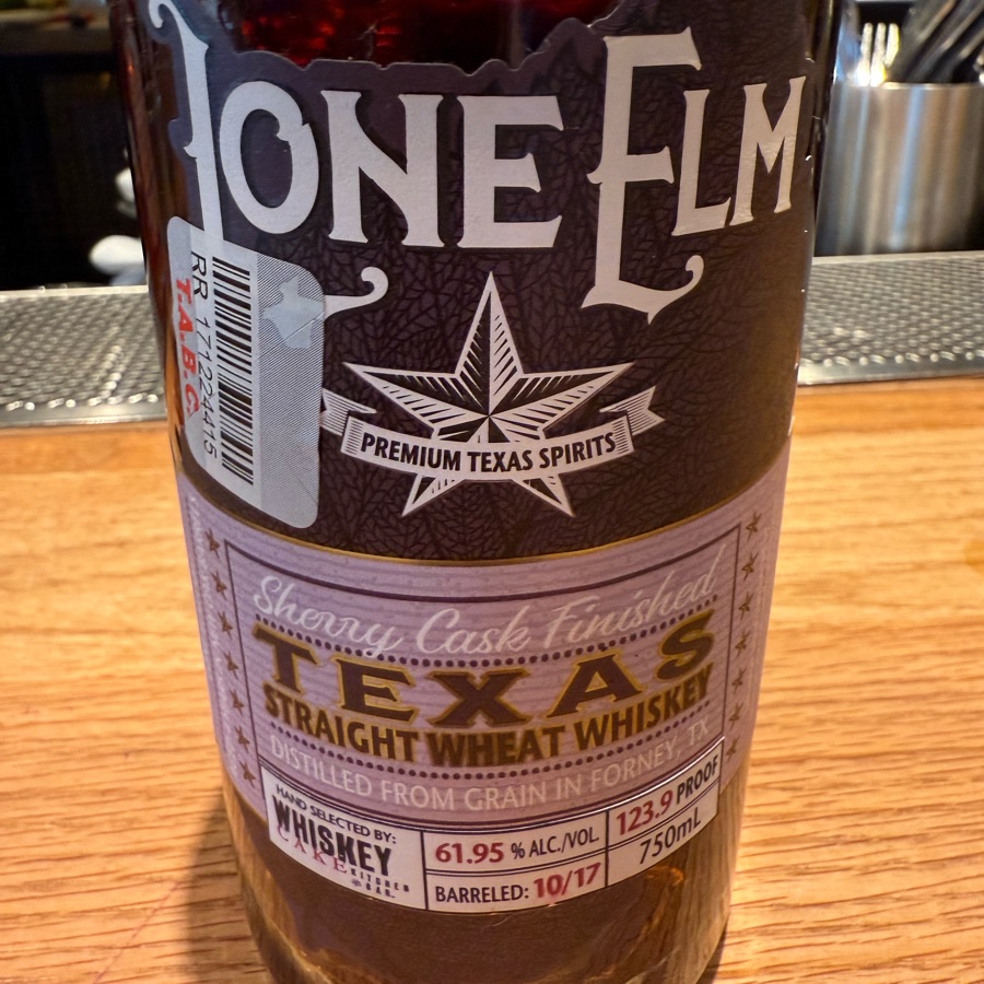 Lone Elm Texas Straight Wheat Whiskey Sherry Cask Finished Aged 4 Years In New Oak Barrels Barreled: 10/17 (Whiskey Cake)