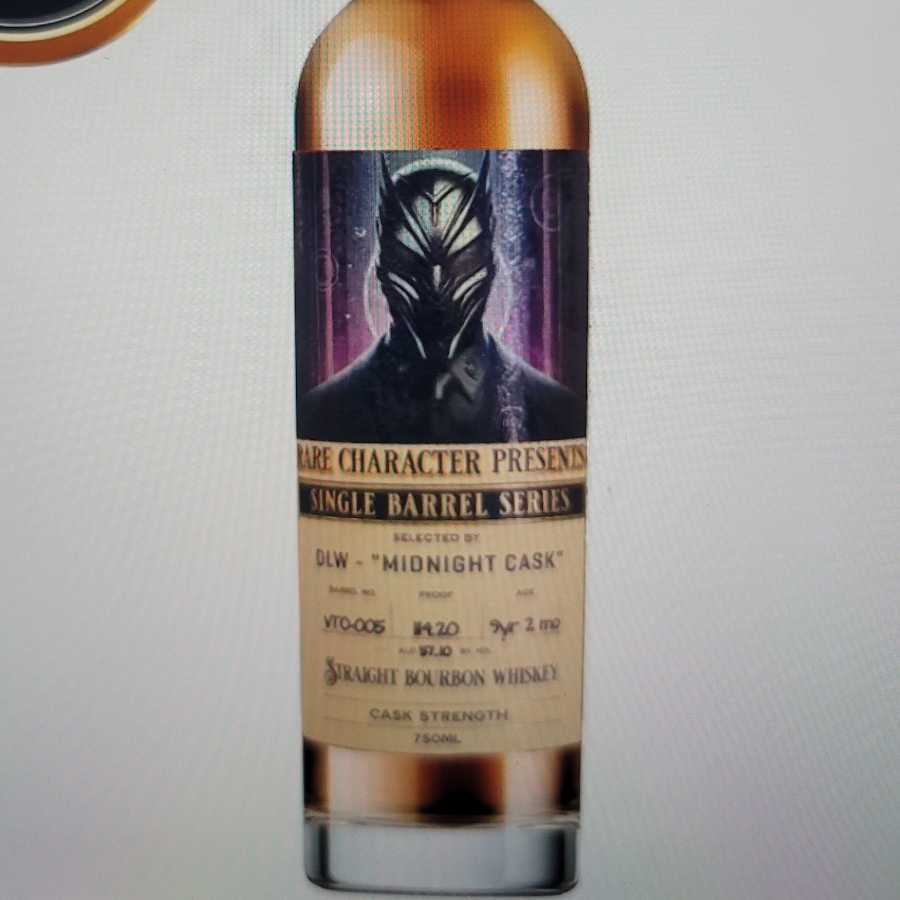 Rare Character Single Barrel Cask Strength Kentucky Straight Bourbon Whiskey (DLW Store Pick, Barrel # VTO-005, Midnight Cask)