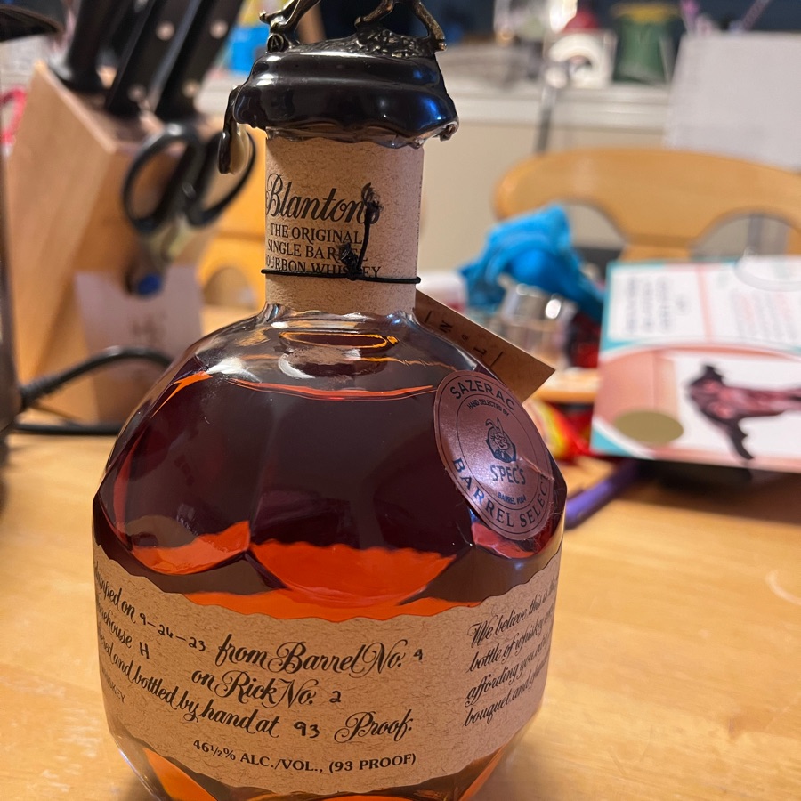 Blanton's Original Single Barrel Bourbon Whiskey Sazerac Barrel Select (Spec's Barrel # 004) Dump Date 9-26-2023 Warehouse H Rick No. 2