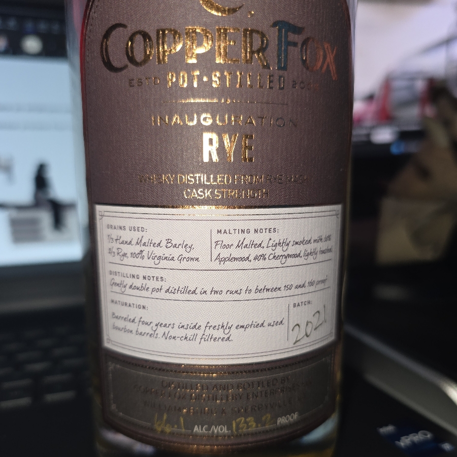 Copper Fox Inauguration Rye (Batch 2021)