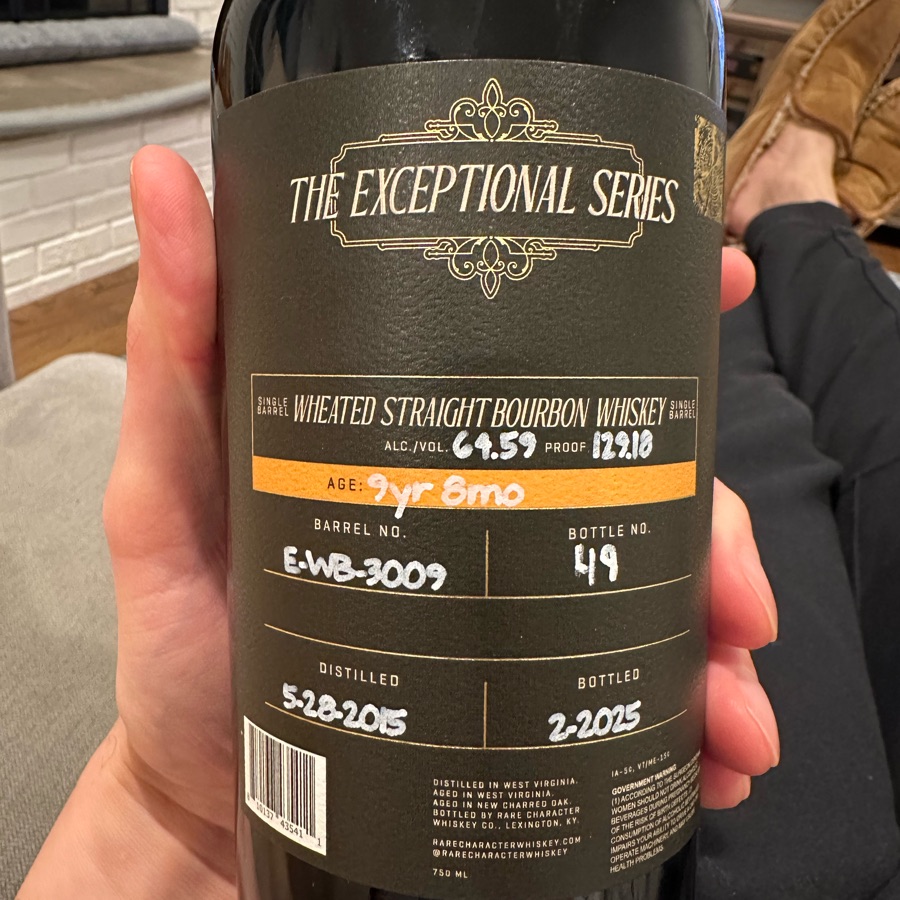Rare Character The Exceptional Series Wheated Straight Bourbon 129.18 Proof Barrel E-WB-3009