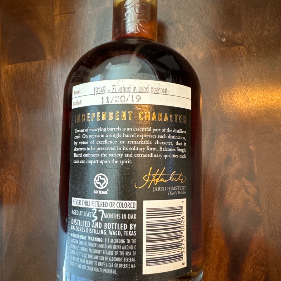 Balcones True Blue Cask Strength - Austin Shaker pick barrel 19149 - 11/20/19