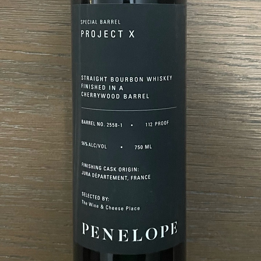 Penelope Project X Straight Bourbon Whiskey Finished In A Cherrywood Barrel - The Wine & Cheese Place
