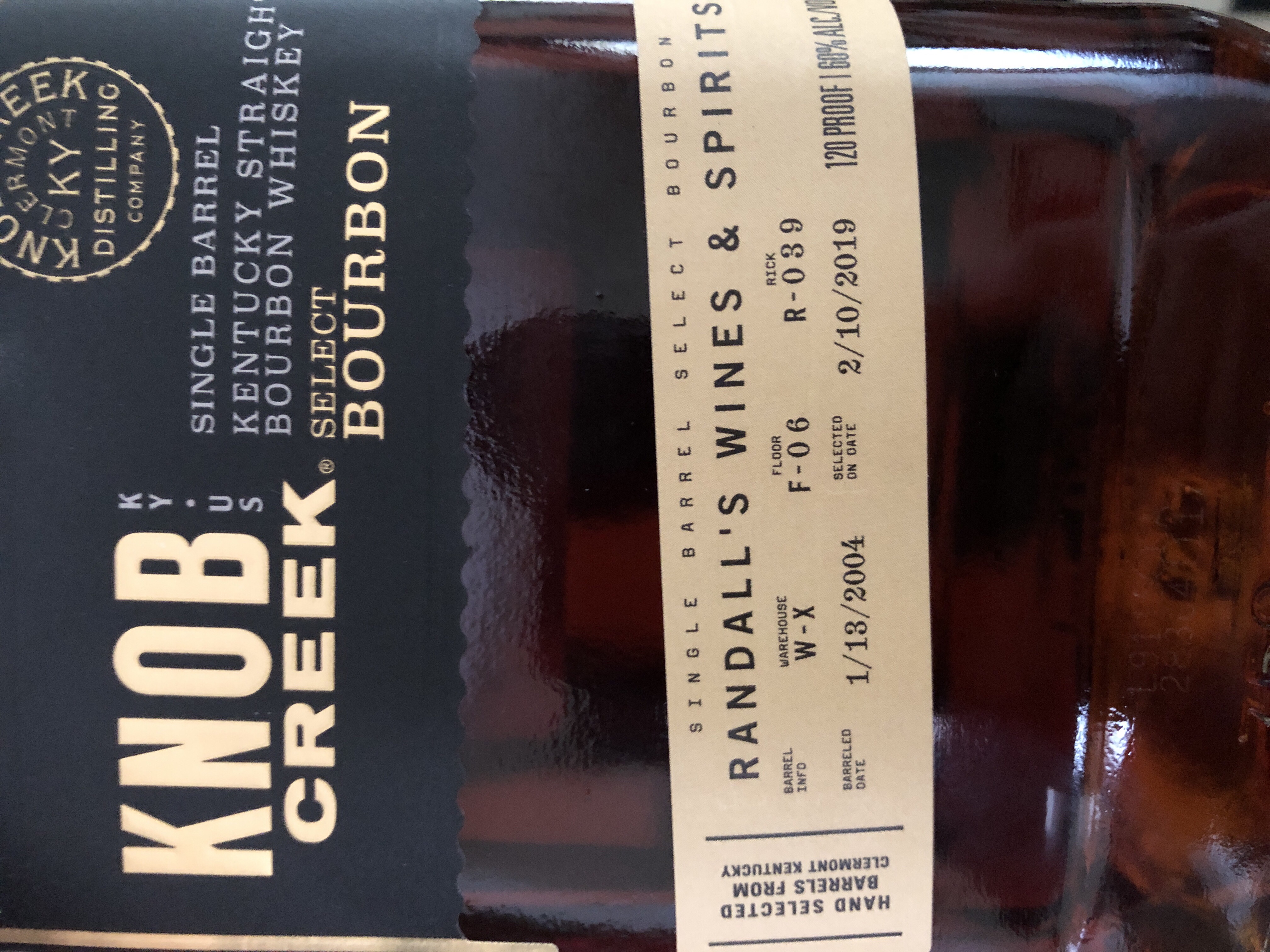 Knob Creek Single Barrel Select Bourbon W-X F-06 R-039 (Randall's Wine & Spirits)