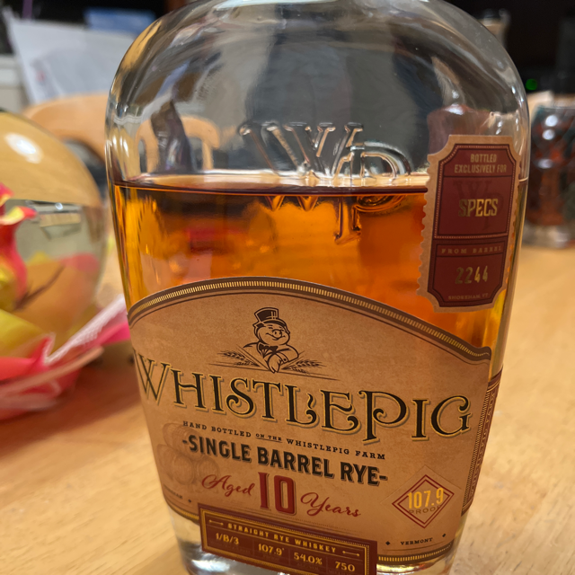 WhistlePig Single Barrel Rye Aged 10 Years Straight Rye Whiskey (Spec's Barrel 2244)