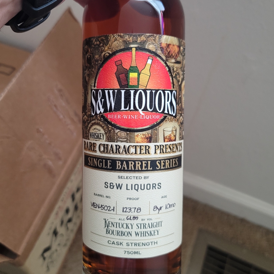 Rare Character Single Barrel Cask Strength Kentucky Straight Bourbon Whiskey (S&W Store Pick, Barrel # VEN-502-1, S&W Label)